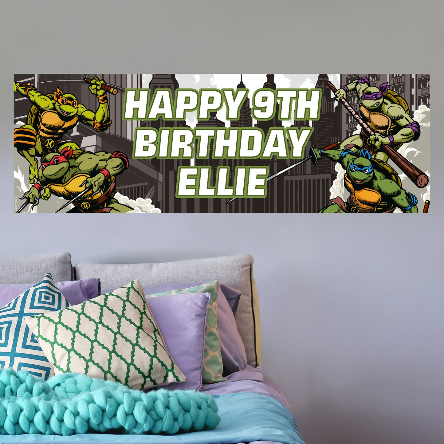 Teenage Mutant Ninja Turtles Birthday - Group City Personalised Banner Wall Sticker