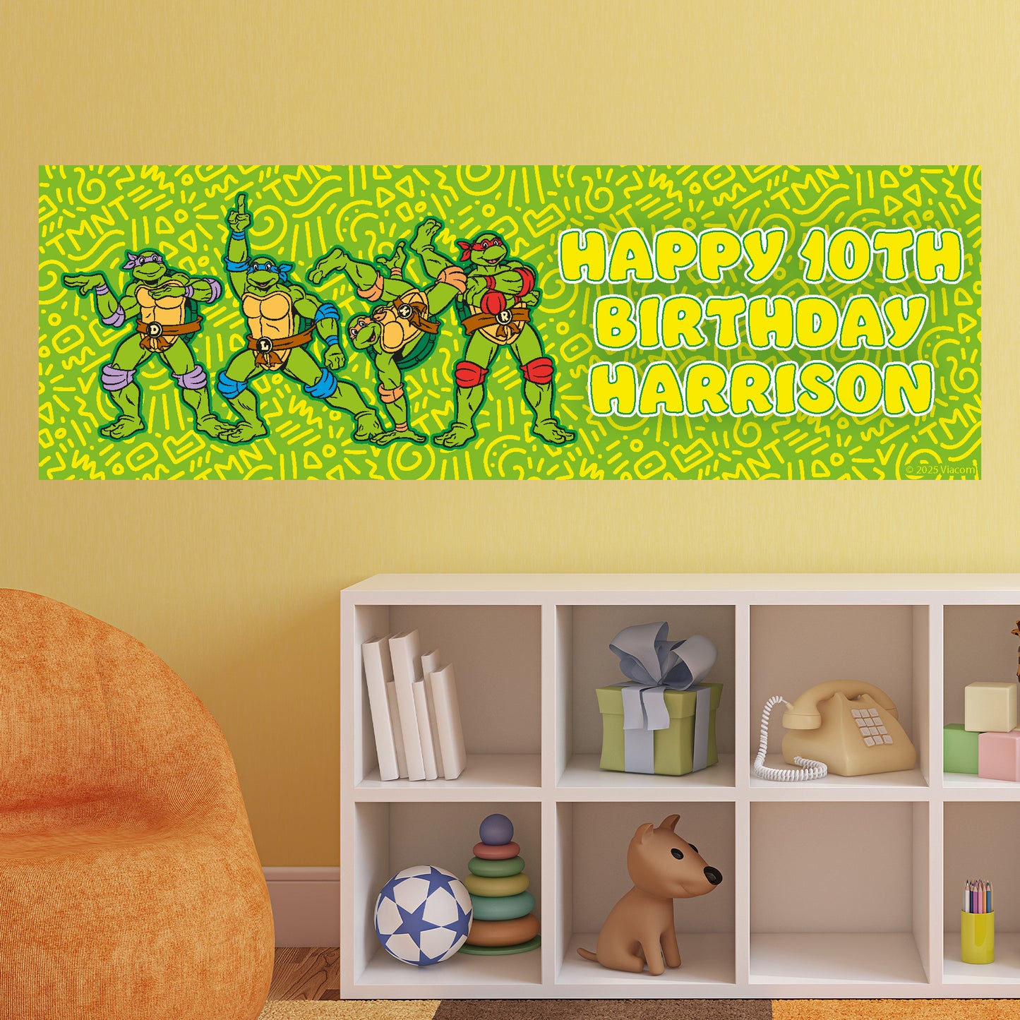 Teenage Mutant Ninja Turtles Birthday - Group Dancing Personalised Banner Wall Sticker