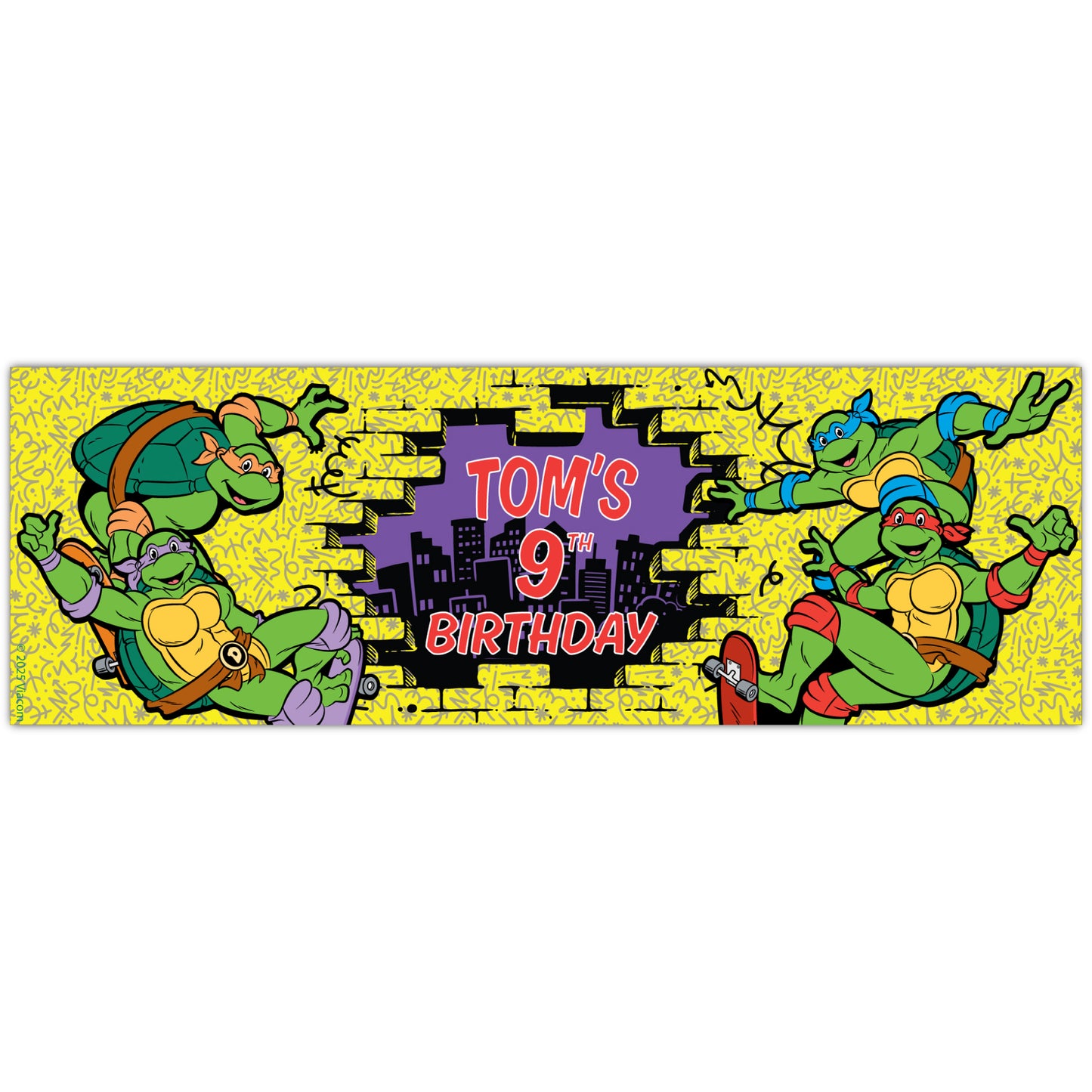 Teenage Mutant Ninja Turtles Birthday - Hole In The Wall Personalised Banner Wall Sticker