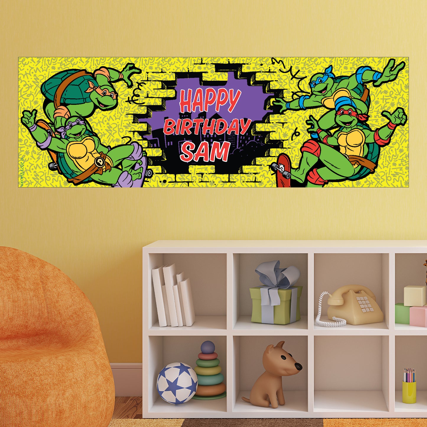 Teenage Mutant Ninja Turtles Birthday - Hole In The Wall Personalised Banner Wall Sticker