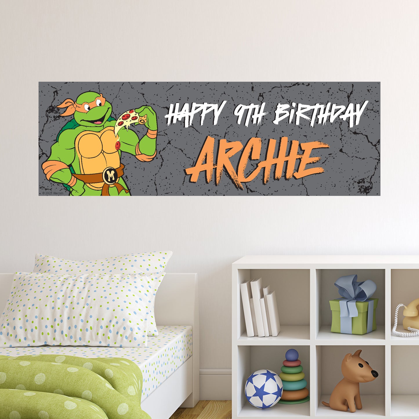 Teenage Mutant Ninja Turtles Birthday - Mikey Personalised Banner Wall Sticker