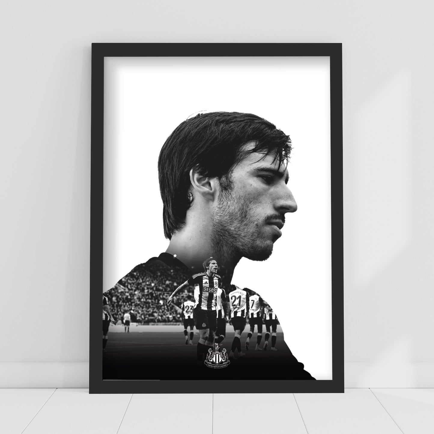 Newcastle United Sandro Tonali Black and White Portrait Print