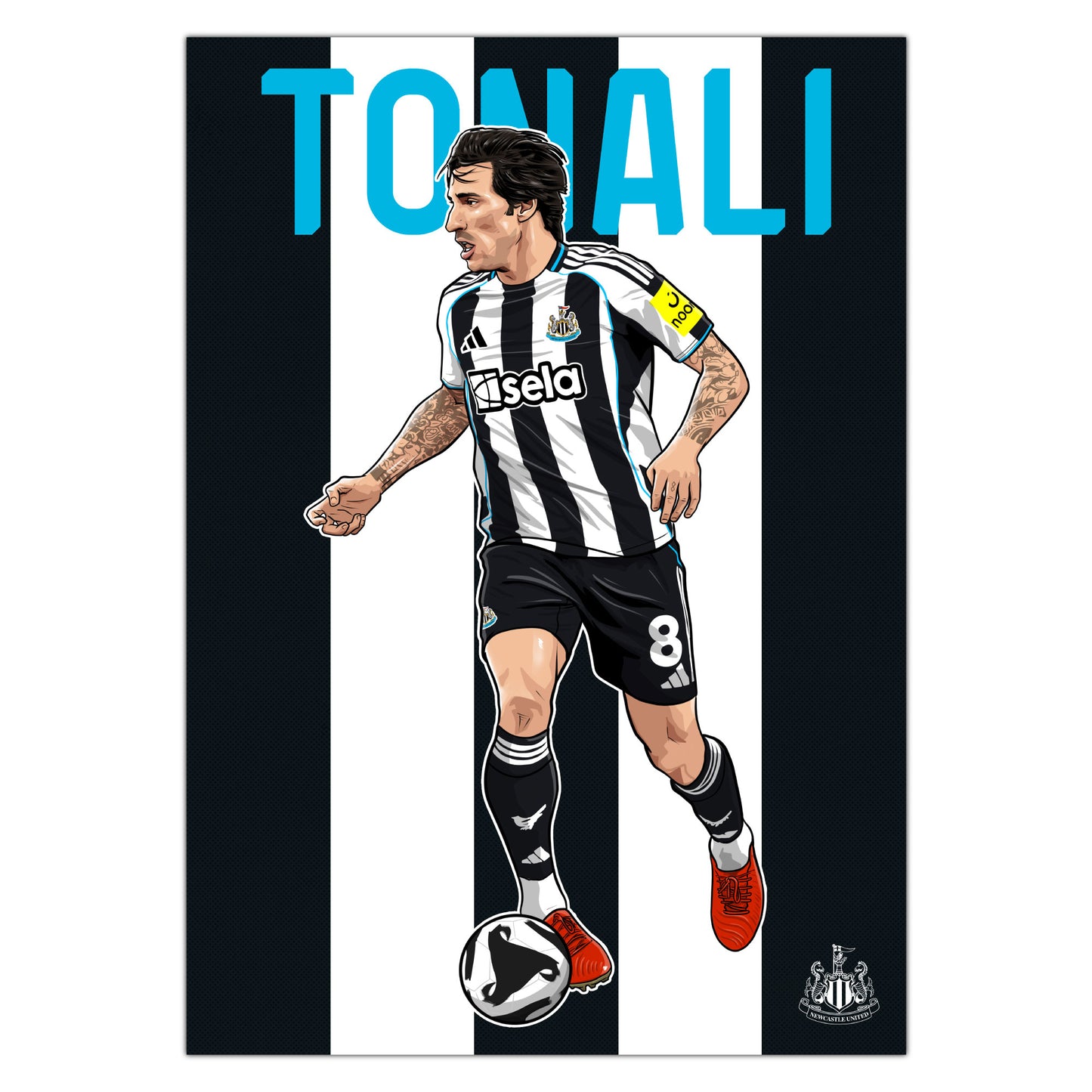 Newcastle United FC Print - Tonali Illustration Poster Football Wall Art