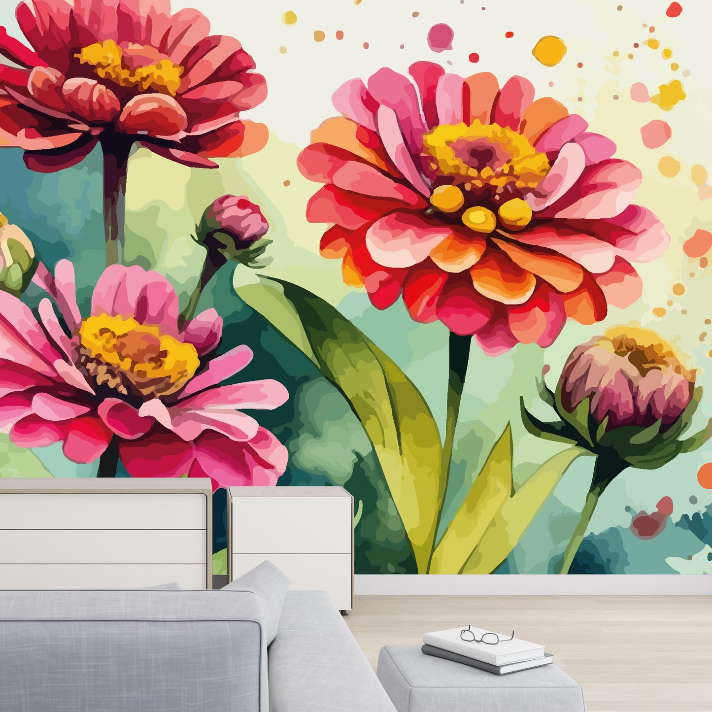 Vibrant Flowers Full Wall Mural
