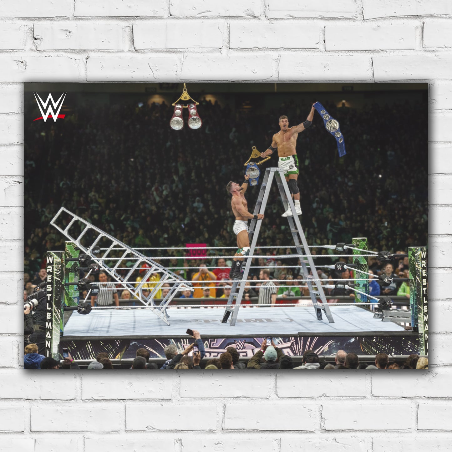 WWE Print - Grayson Waller and Austin Theory Ladder Match WrestleMania Poster Wrestling Wall Art