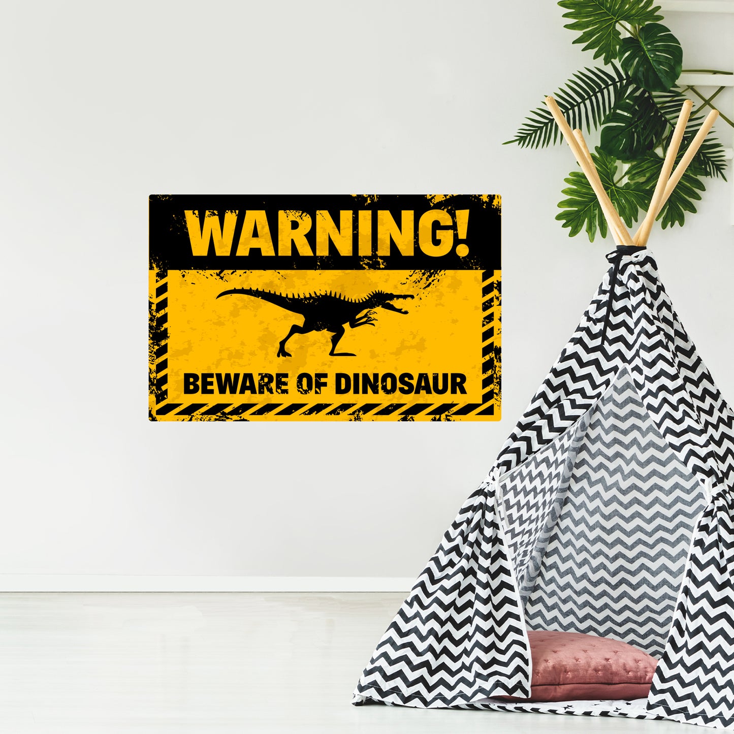 Warning Sign Wall Sticker - Warning Beware Of Dinosaur Decal Wall Art