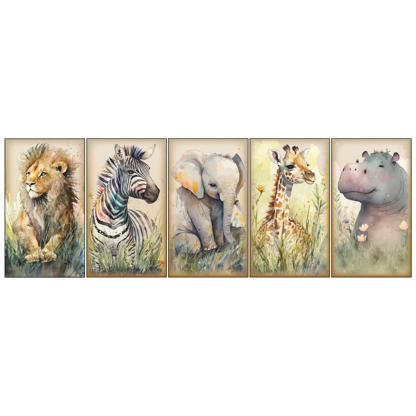 Watercolour Jungle Animal Wall Sticker - Five Animals Decal Set Wall Art