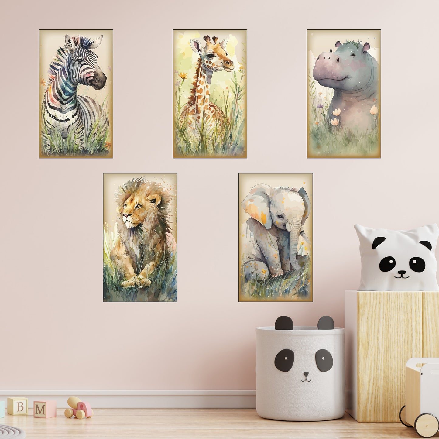Watercolour Jungle Animal Wall Sticker - Five Animals Decal Set Wall Art
