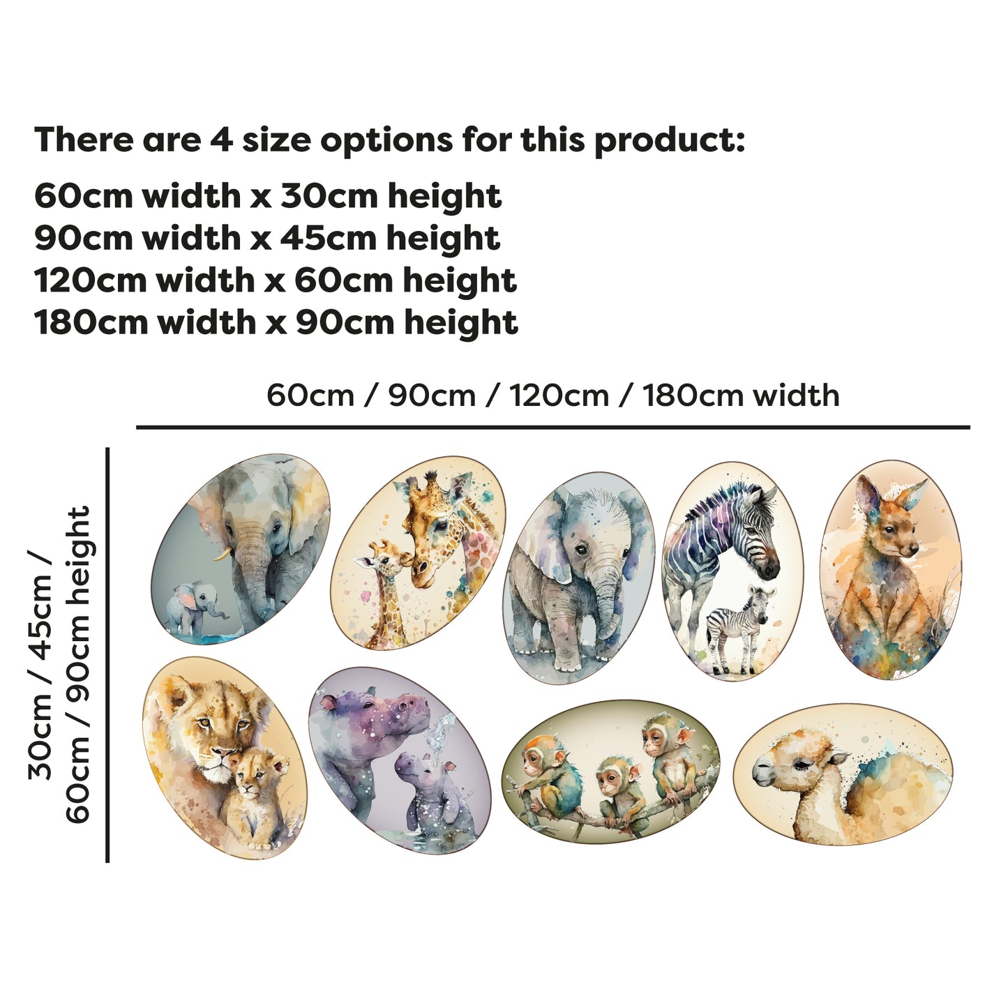 Watercolour Jungle Animal Wall Sticker - Nine Animal Decal Set Wall Art