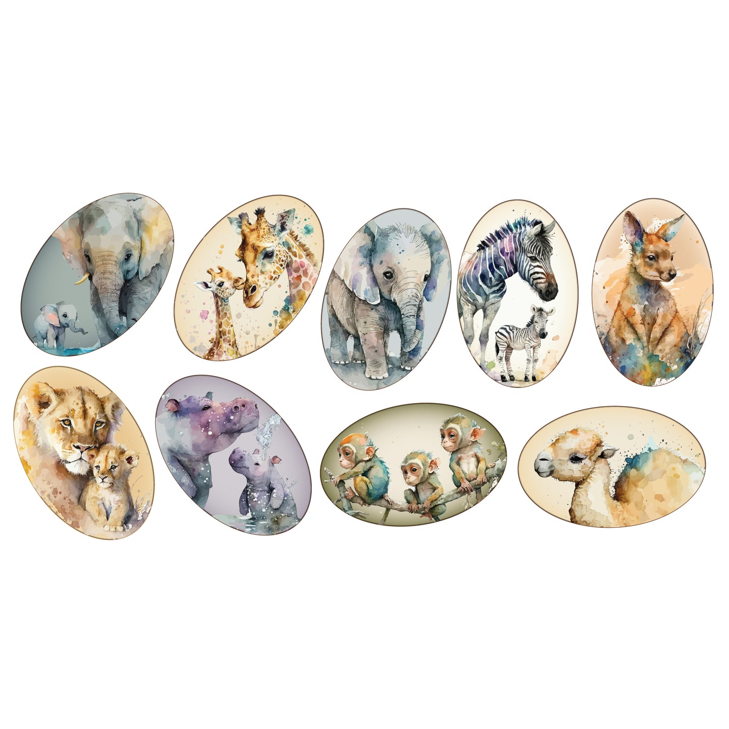 Watercolour Jungle Animal Wall Sticker - Nine Animal Decal Set Wall Art