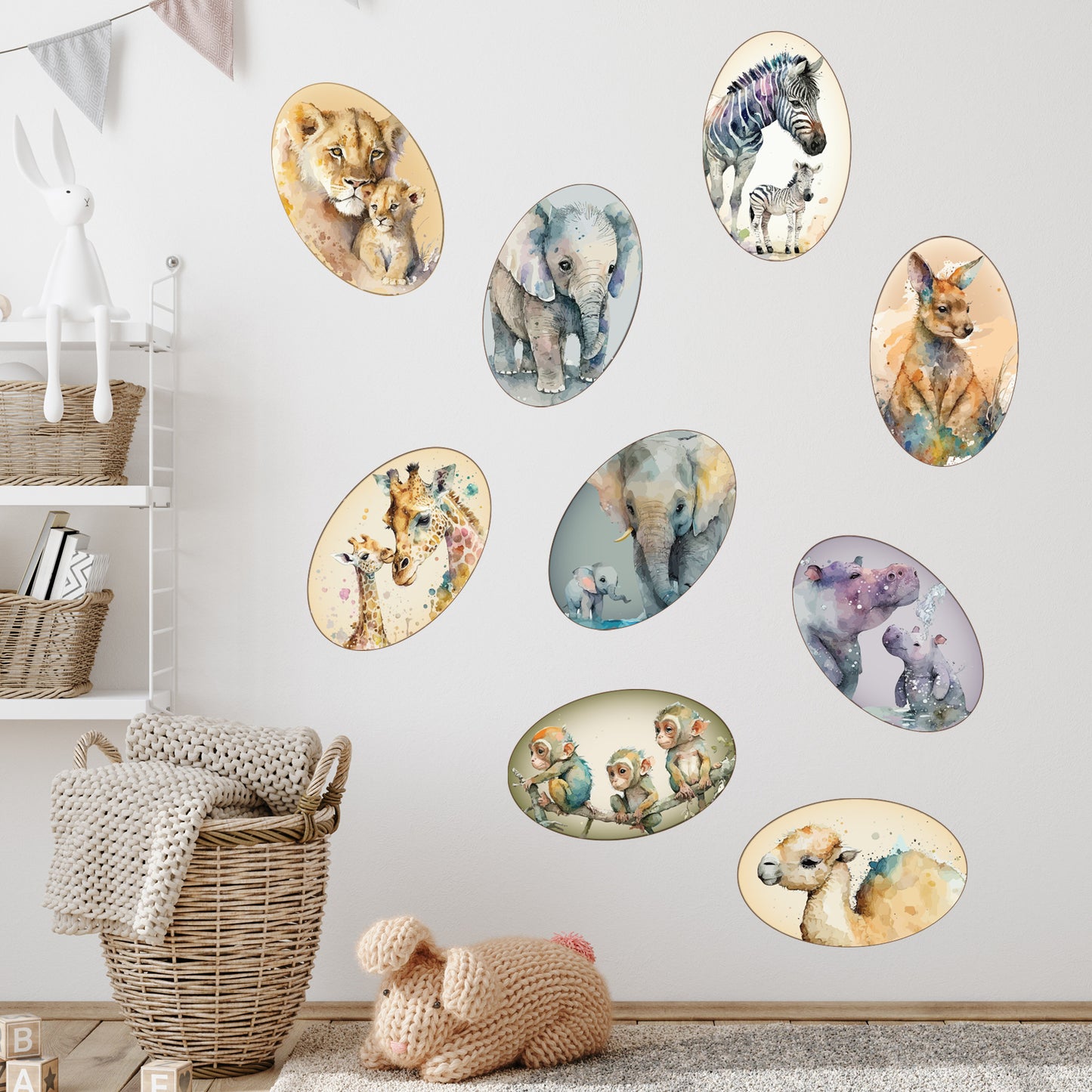 Watercolour Jungle Animal Wall Sticker - Nine Animal Decal Set Wall Art