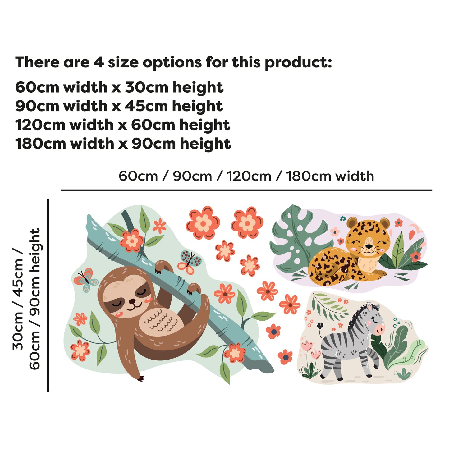 Watercolour Jungle Animal Wall Sticker - Three Animal Decal Set Wall Art