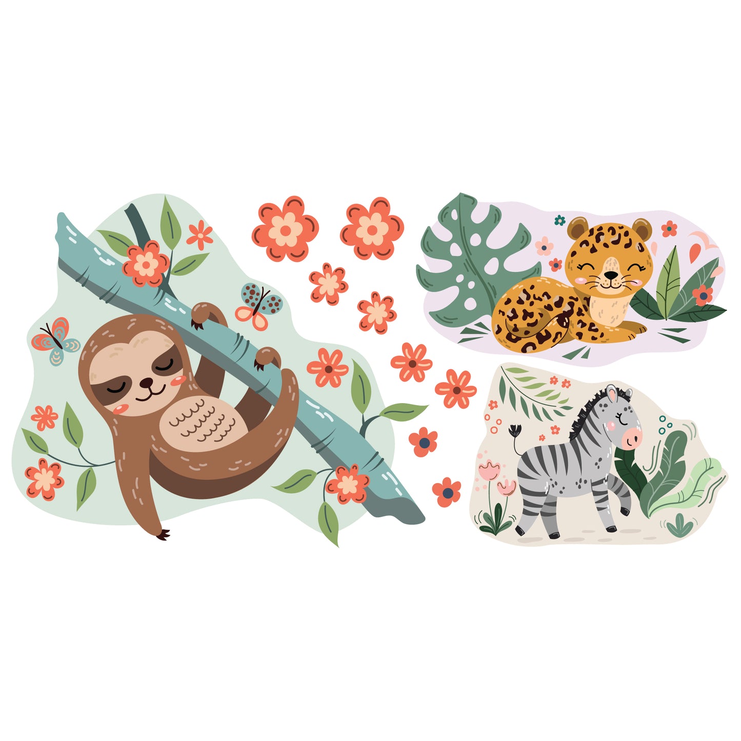 Watercolour Jungle Animal Wall Sticker - Three Animal Decal Set Wall Art