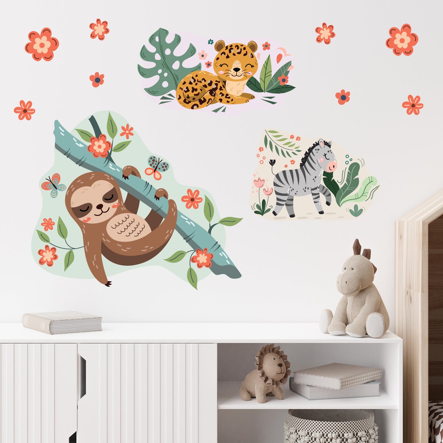 Watercolour Jungle Animal Wall Sticker - Three Animal Decal Set Wall Art