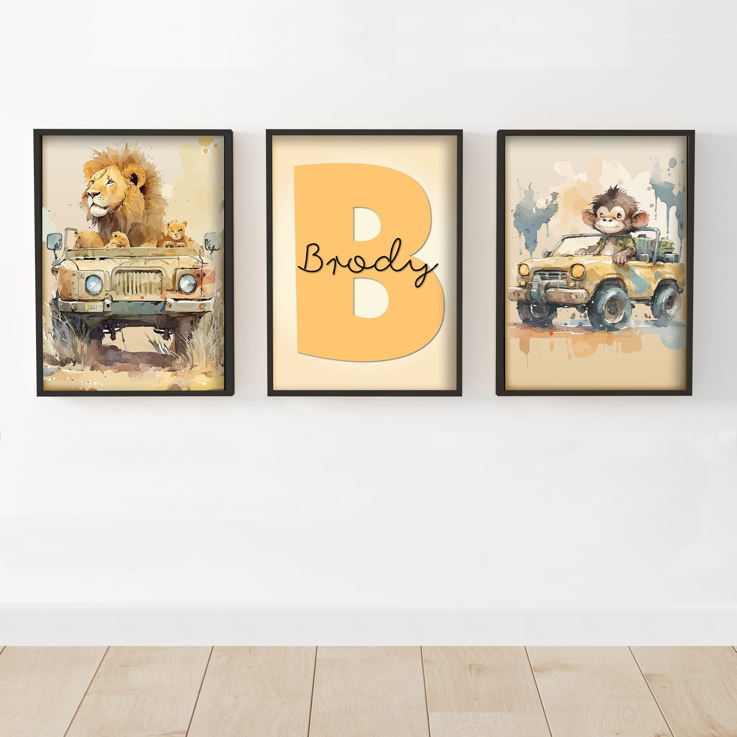 Watercolour Jungle Animal Wall Art Print - Lion and Monkey Personalised Poster