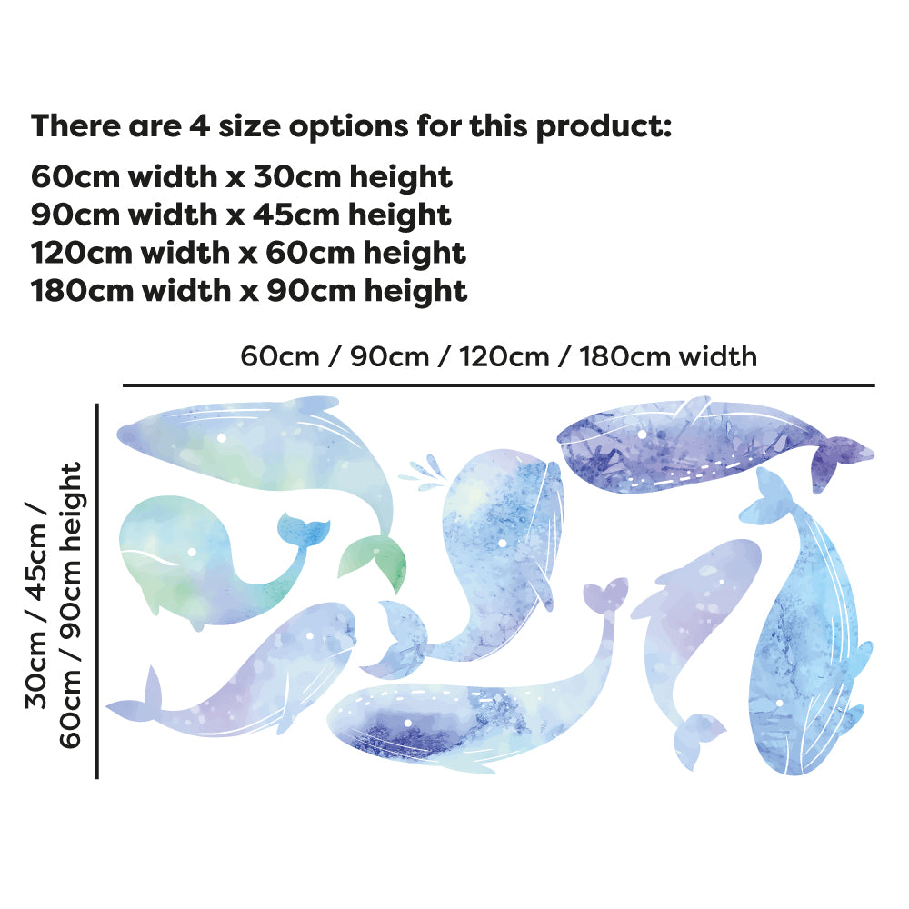 Watercolour Animals Wall Sticker - Watercolour Whales Decal Wall Art