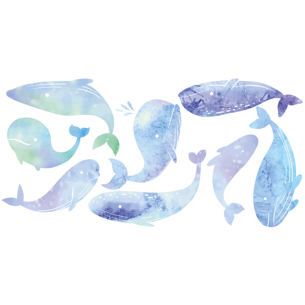 Watercolour Animals Wall Sticker - Watercolour Whales Decal Wall Art