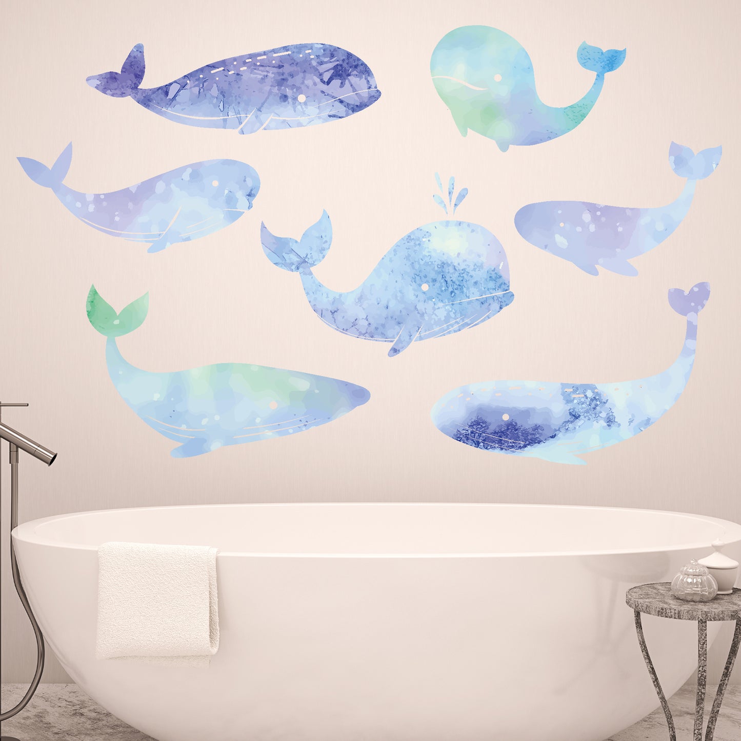 Watercolour Animals Wall Sticker - Watercolour Whales Decal Wall Art