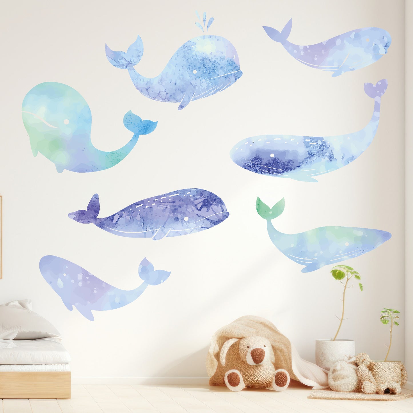 Watercolour Animals Wall Sticker - Watercolour Whales Decal Wall Art