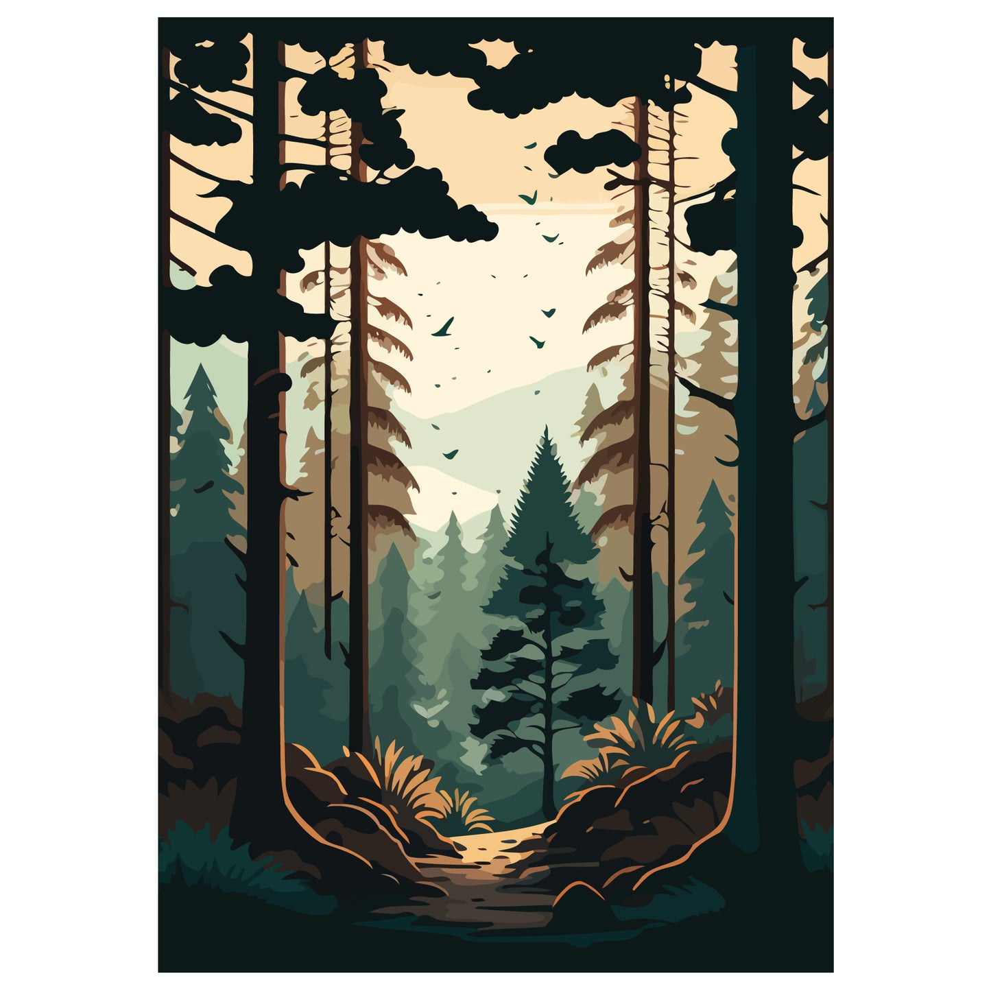 Woodland Print - Birds in the Forest Poster Wall Art
