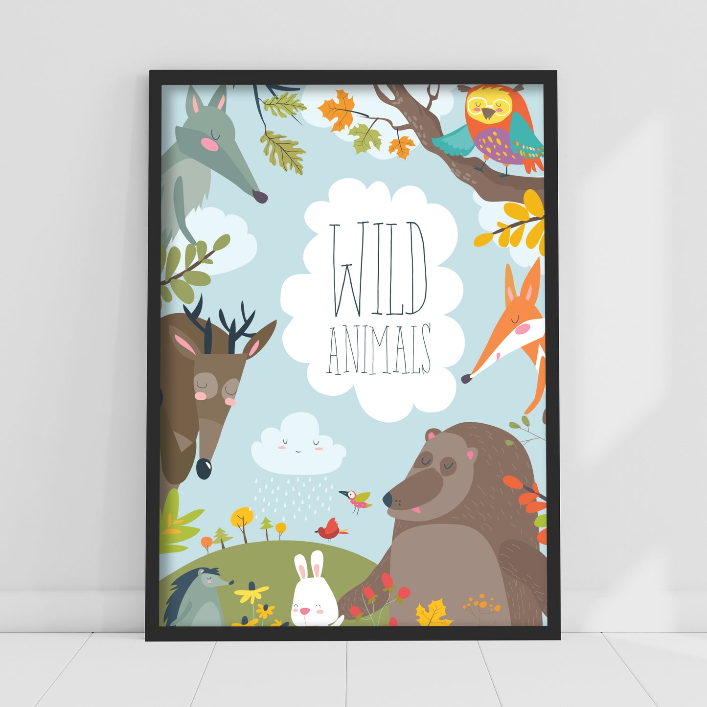 Woodland Print - Wild Animals Cloud Poster Wall Art