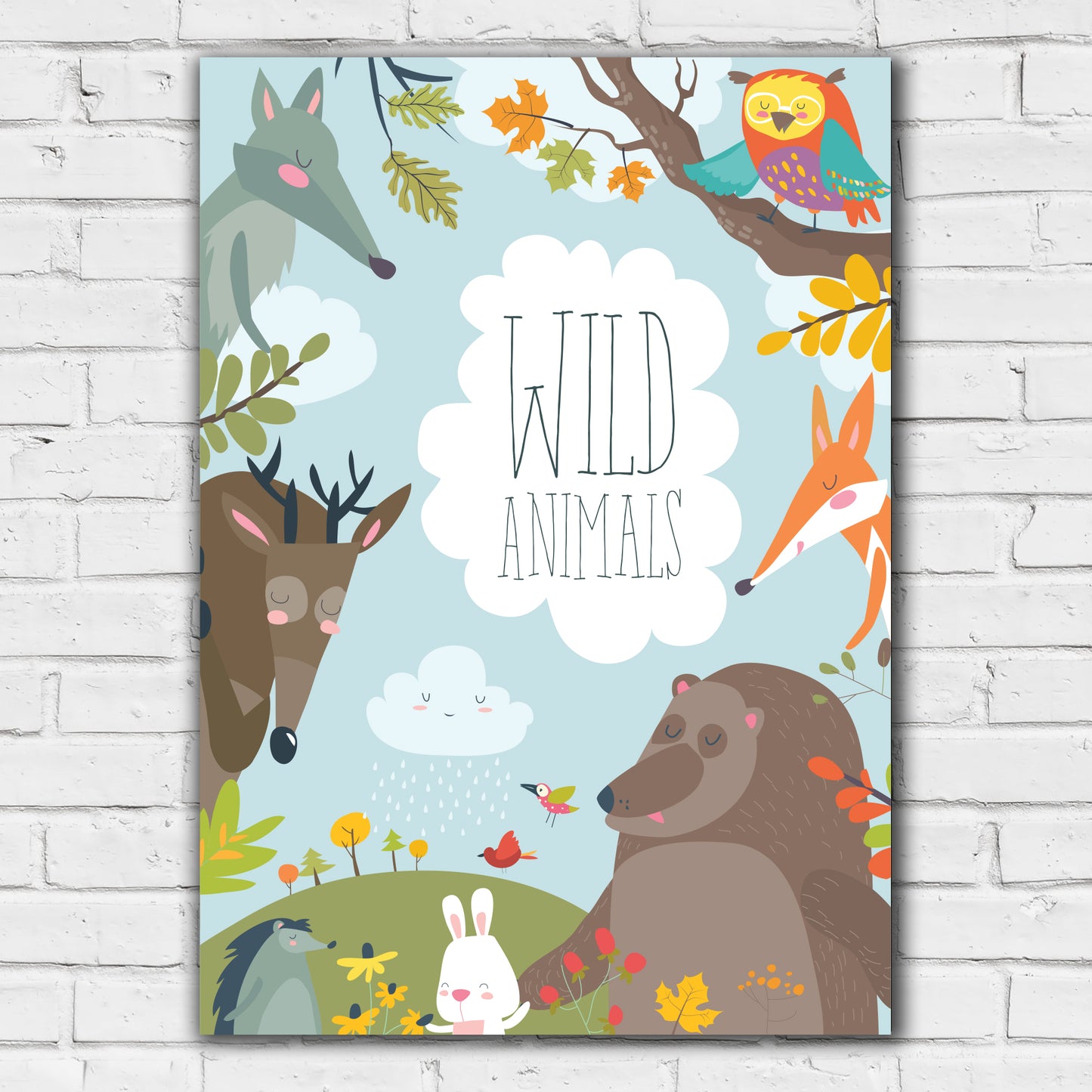 Woodland Print - Wild Animals Cloud Poster Wall Art