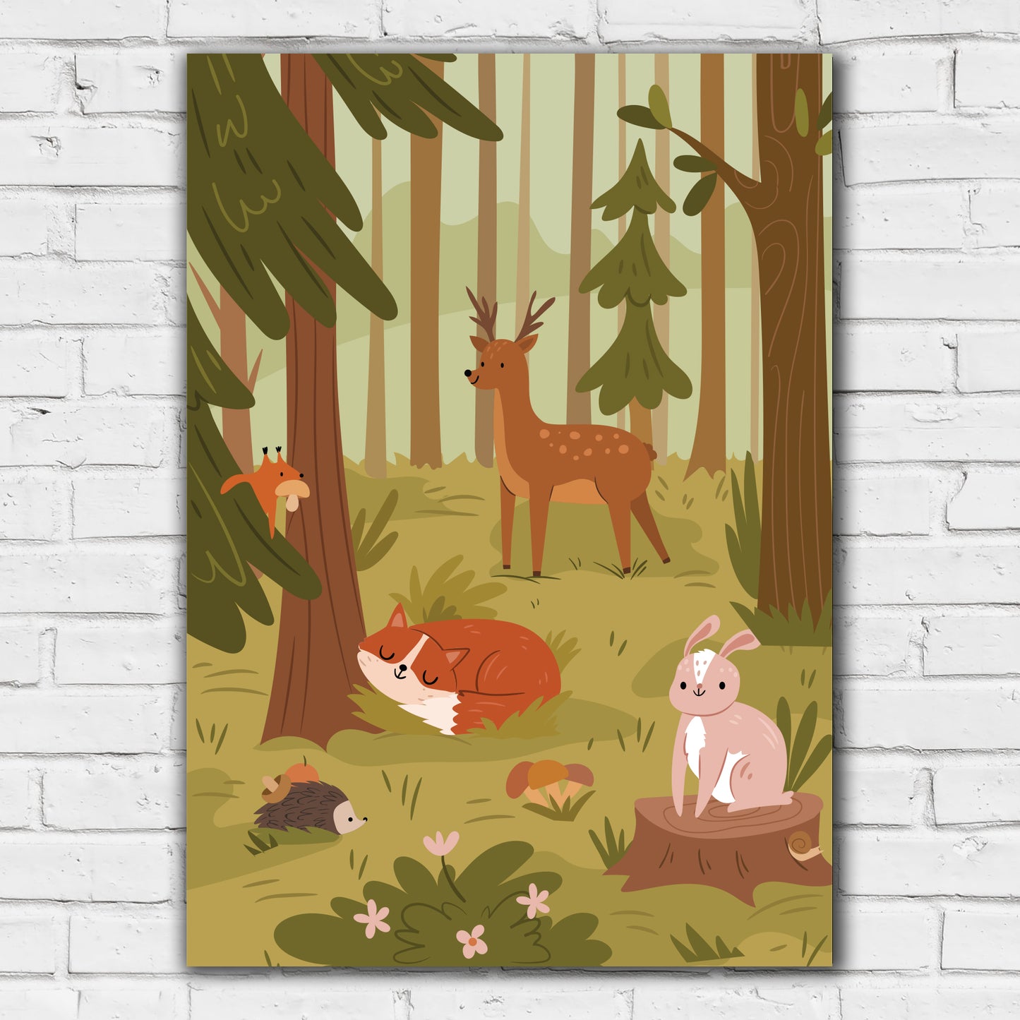 Woodland Print - Wild Forest Animals in the Trees Poster Wall Art