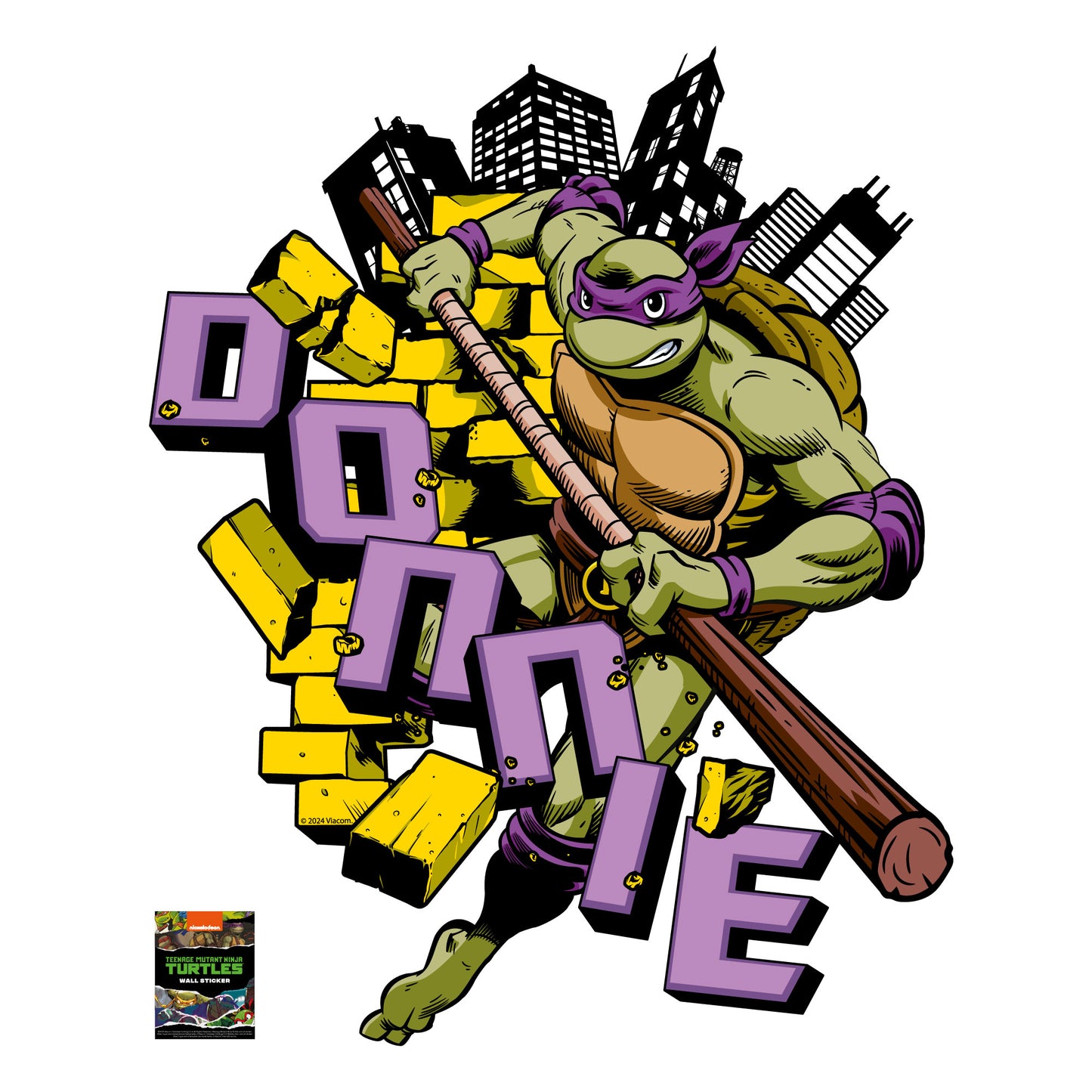 Teenage Mutant Ninja Turtles Wall Sticker - Donnie Jumping Through Bricks Decal World of TMNT Art