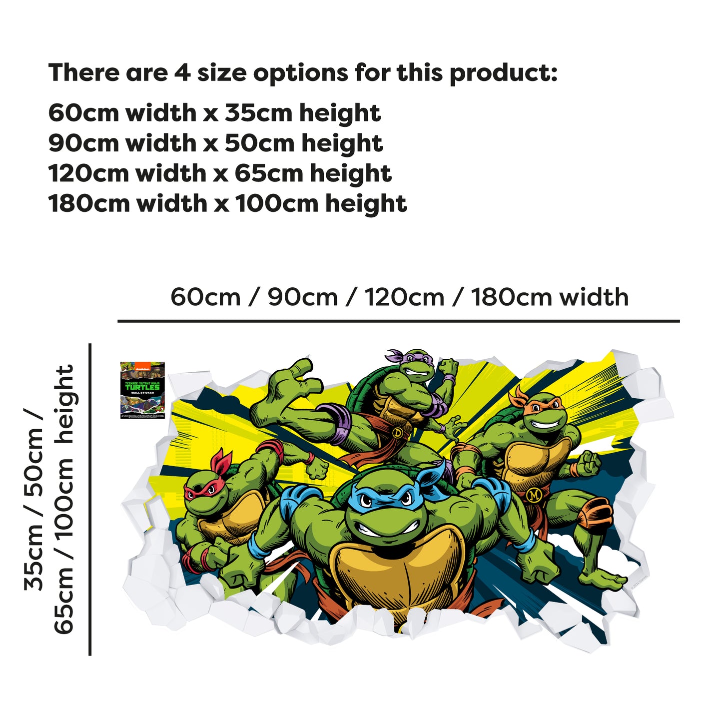 Teenage Mutant Ninja Turtles Wall Sticker - Group Bursting Through Broken Wall Decal World of TMNT Art