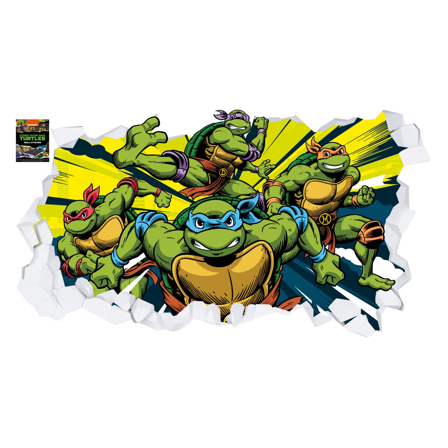 Teenage Mutant Ninja Turtles Wall Sticker - Group Bursting Through Broken Wall Decal World of TMNT Art