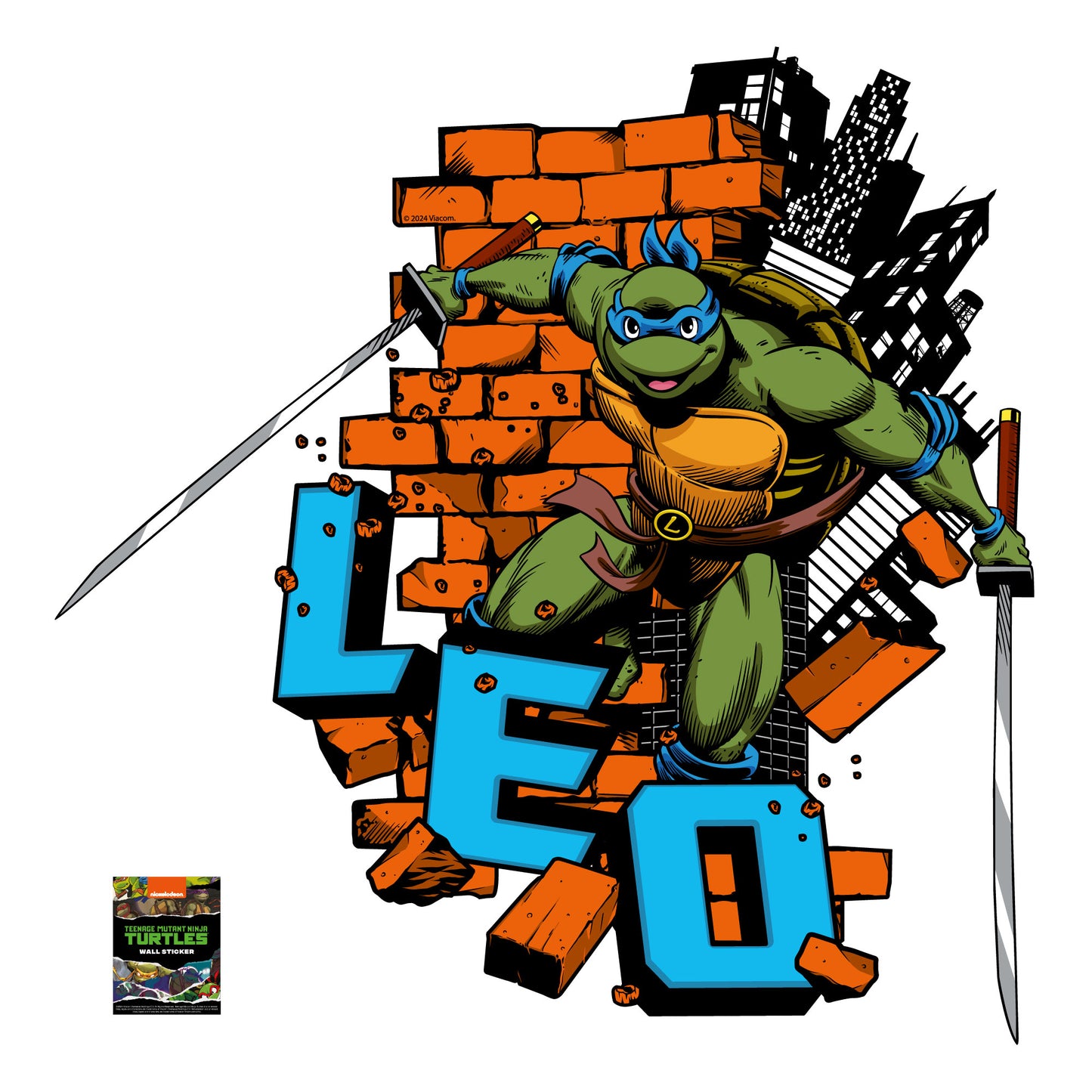 Teenage Mutant Ninja Turtles Wall Sticker - Leo Jumping Through Bricks Decal TMNT Art