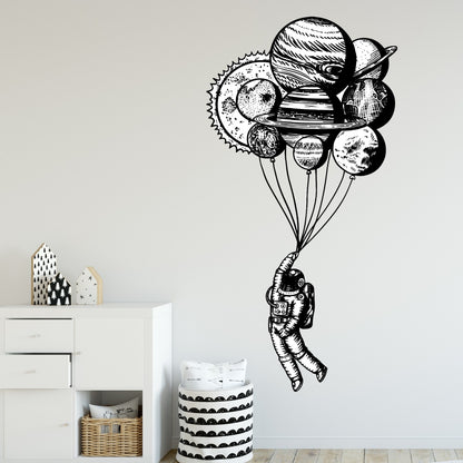 Space Wall Sticker - Astronaut Holding Planet Balloons