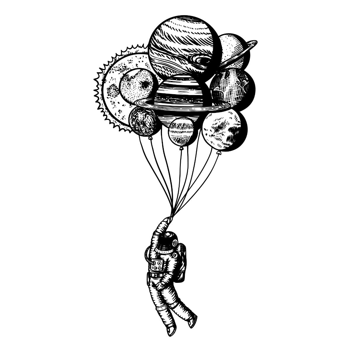 Space Wall Sticker - Astronaut Holding Planet Balloons