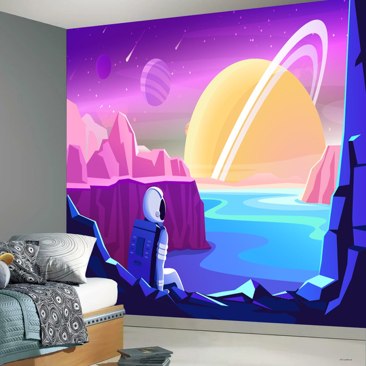 Space Wall Mural - Astronaut Sat Looking Out at Galaxy Full Wall Mural