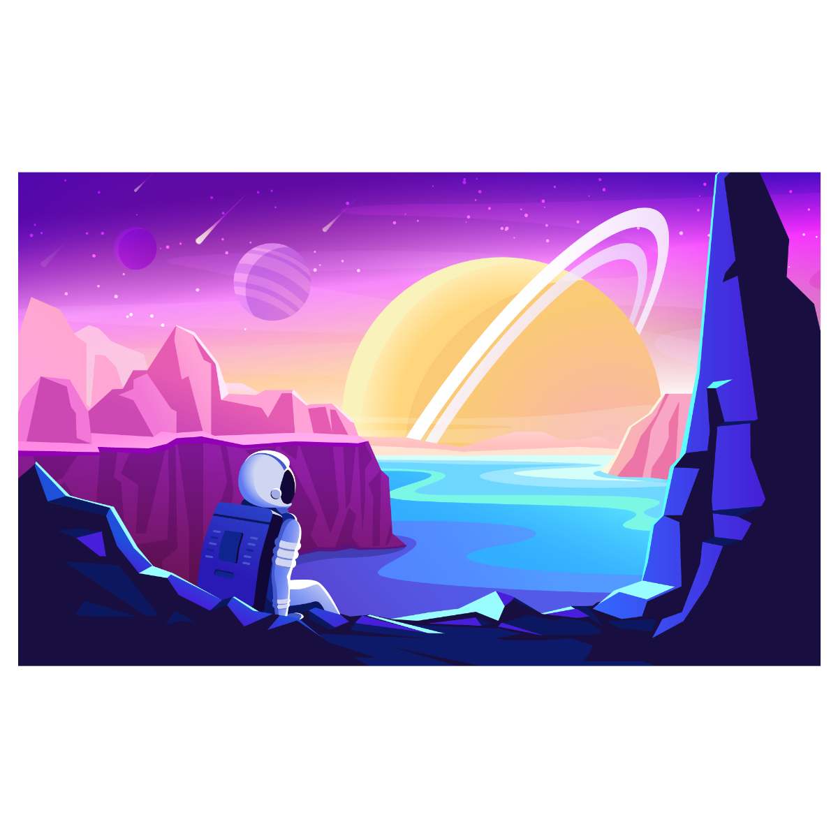 Space Wall Mural - Astronaut Sat Looking Out at Galaxy Full Wall Mural