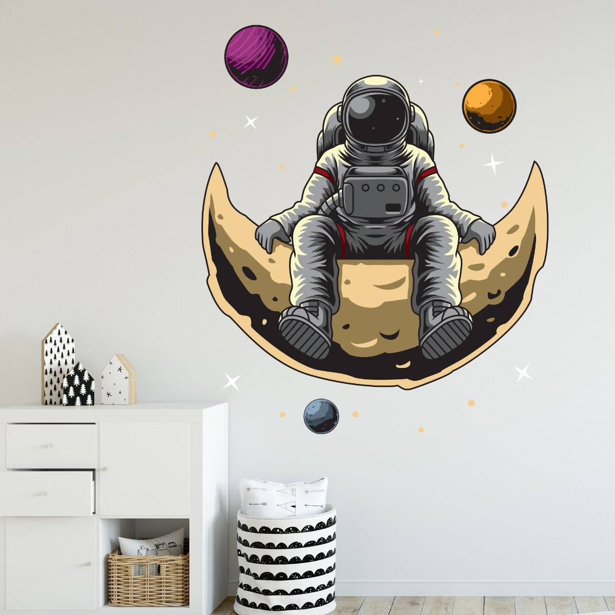Space Wall Sticker - Astronaut Sat on Moon Cartoon