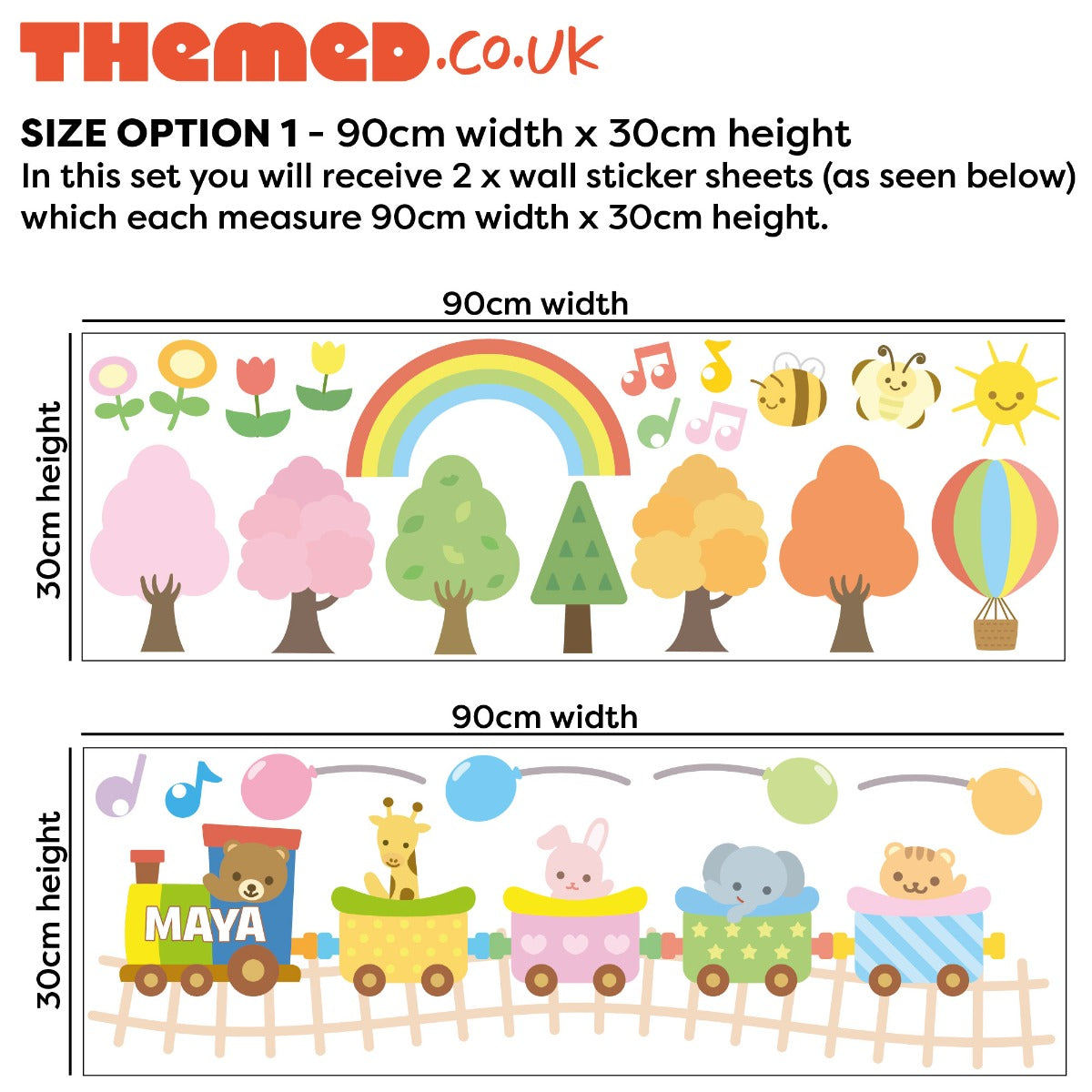 Personalised Baby Animal Train Wall Sticker Set