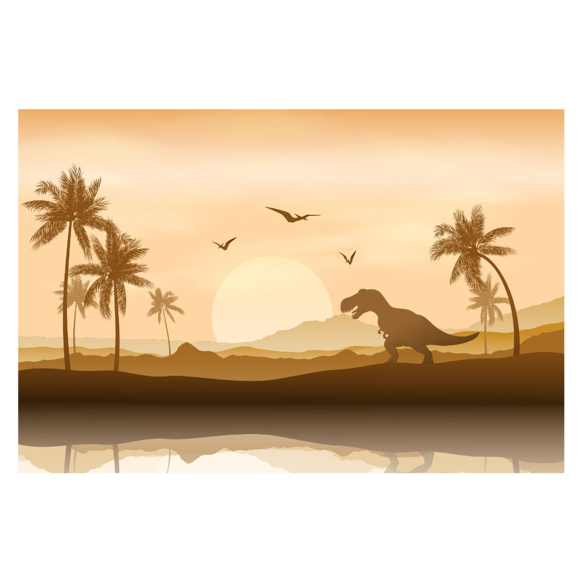Dinosaur Wall Mural - Beige Silhouette Dinosaur Land Full Wall Mural