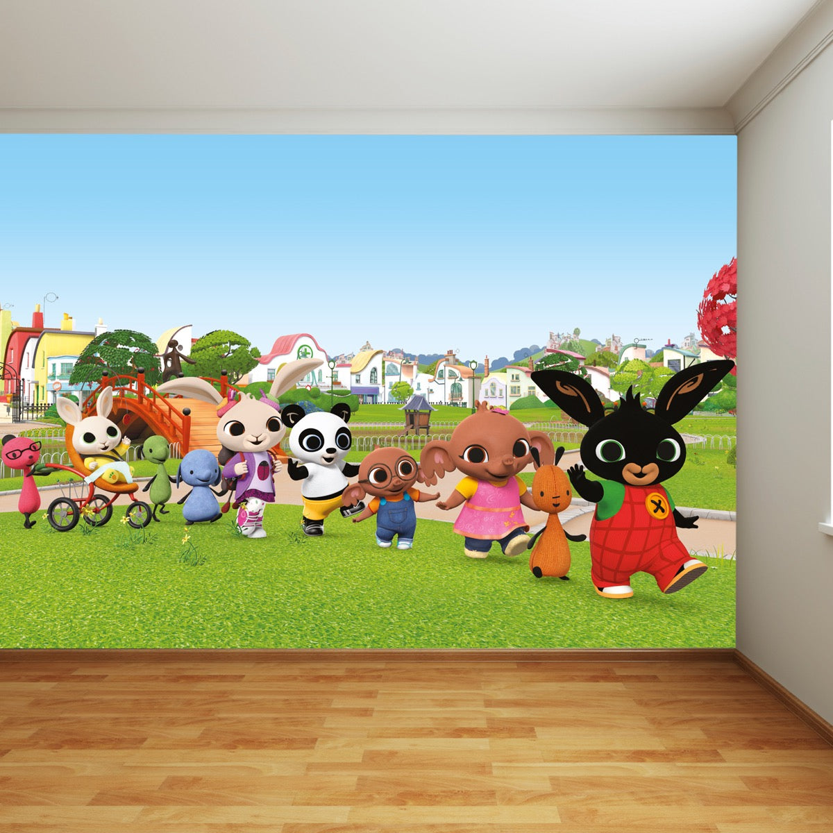 Bing Full Wall Mural - Bing Bunny Leading Conga Line in Park