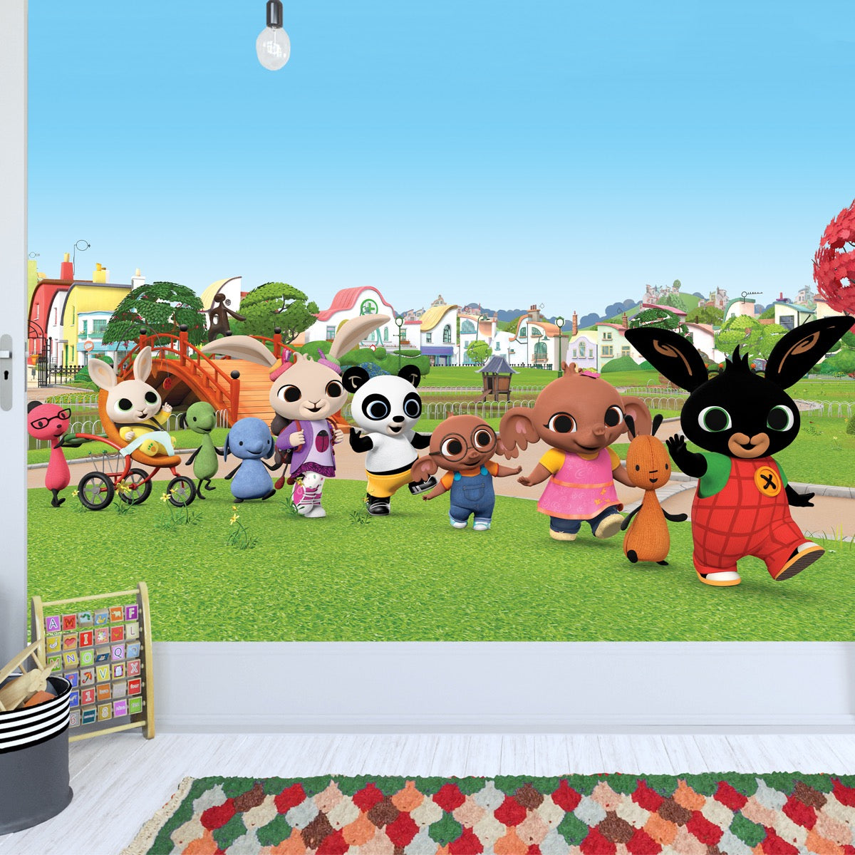 Bing Full Wall Mural - Bing Bunny Leading Conga Line in Park