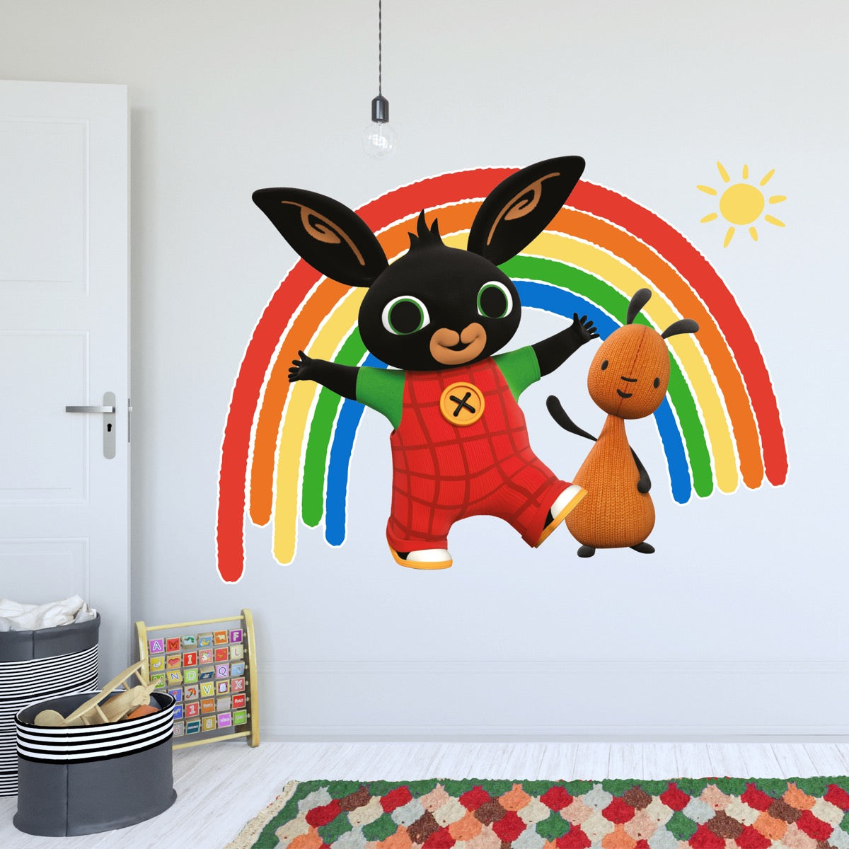 Bing Wall Sticker - Bing and Flop with Rainbow and Sun Wall Decal