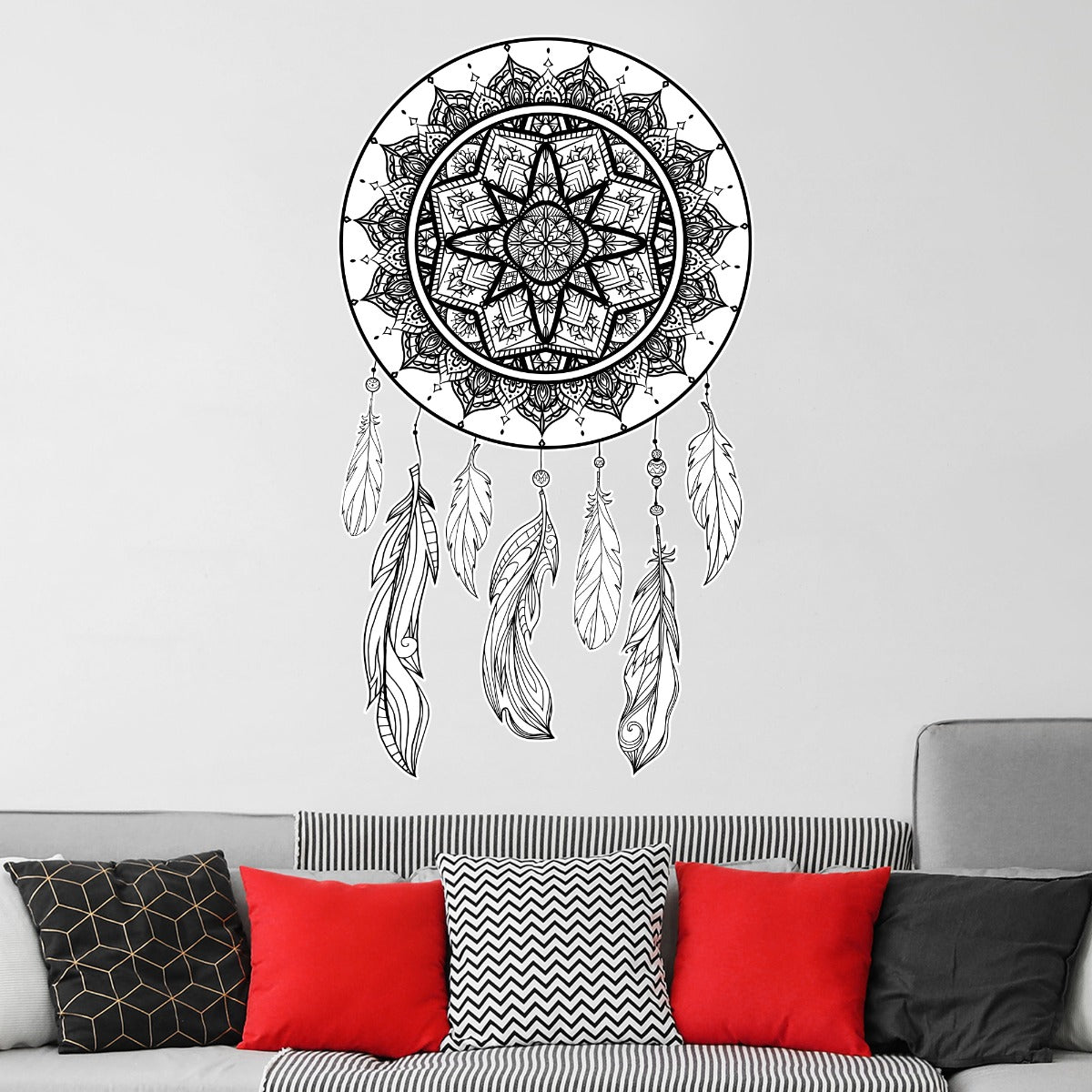 Mandala Wall Sticker - Black and White Mandala Dreamcatcher