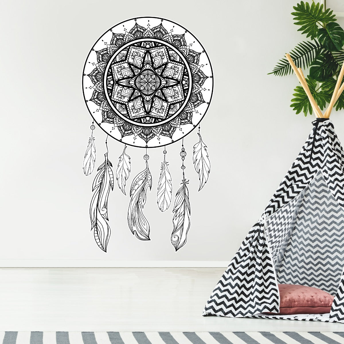 Mandala Wall Sticker - Black and White Mandala Dreamcatcher