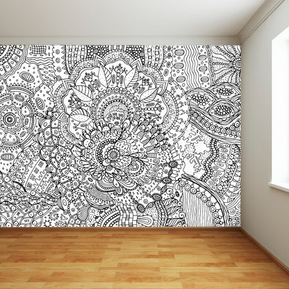 Mandala Wall Mural - Black and White Mandala Pattern Doodle Full Wall Mural
