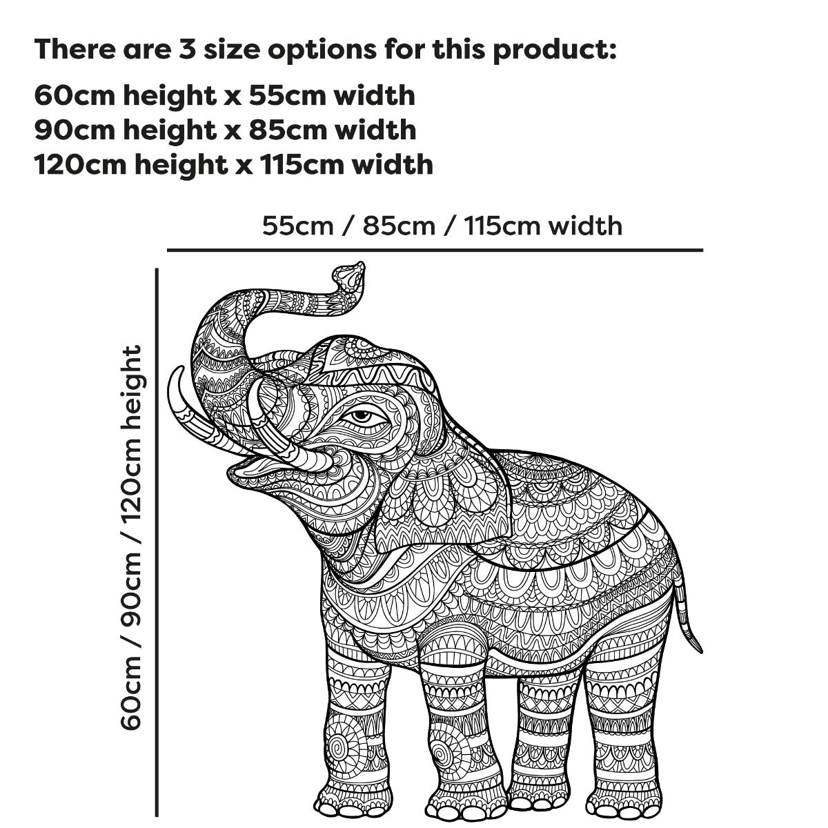 Mandala Wall Sticker - Black and White Mandala Pattern Elephant