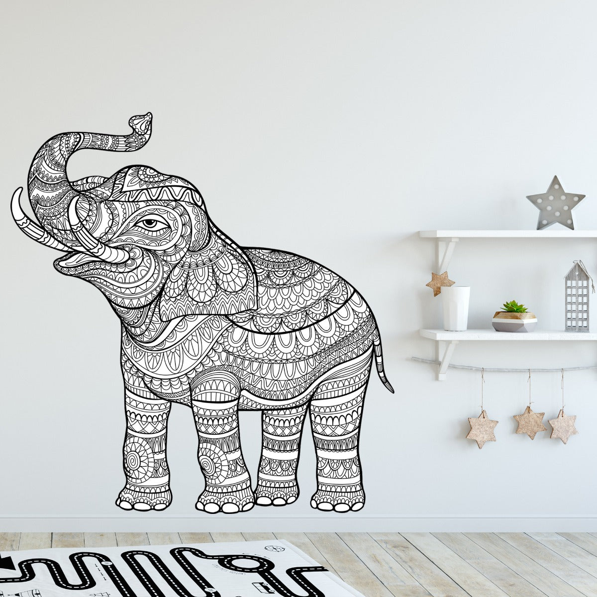Mandala Wall Sticker - Black and White Mandala Pattern Elephant