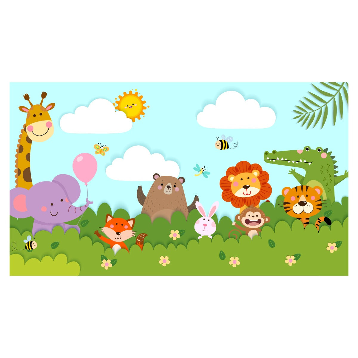 Nursery Wall Mural - Cartoon Animals Waving