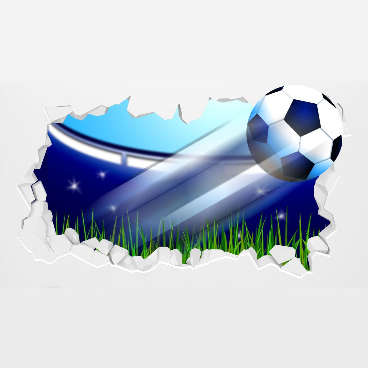 Football Wall Sticker - Cartoon Football Shooting Through Broken Wall