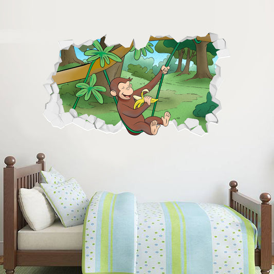Curious George Swinging Broken Wall Sticker