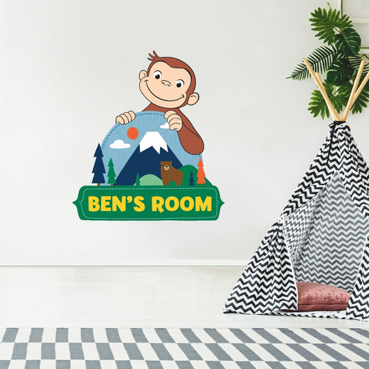 Curious George Mountain Personalised Name Wall Sticker